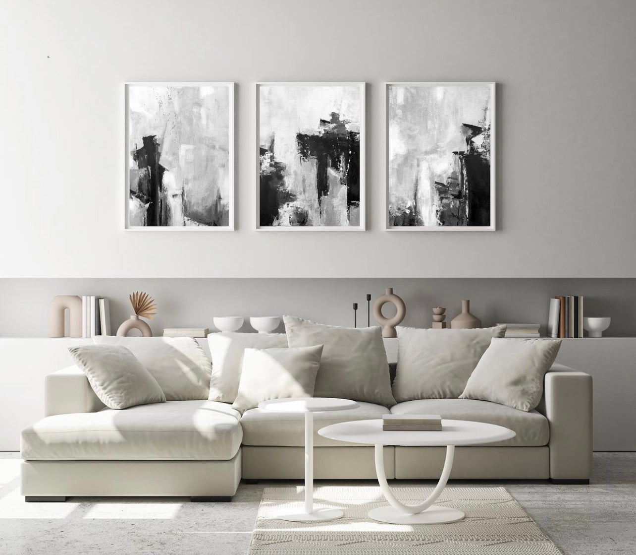 Black and grey abstract trio