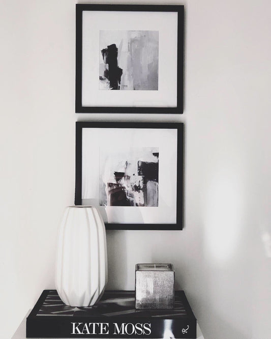 Black, white and grey abstract set FRAMED