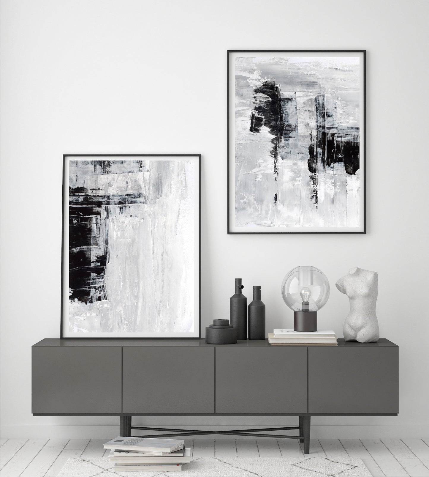 Black and grey abstract art set