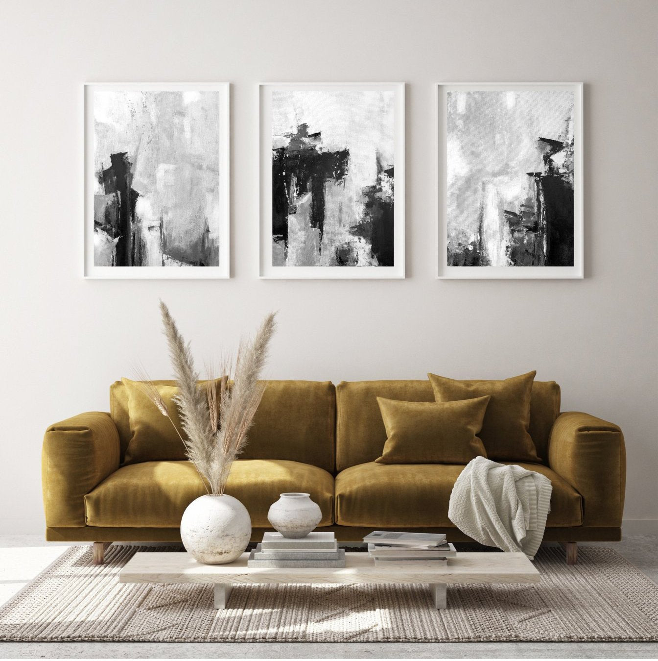 Black and grey abstract trio